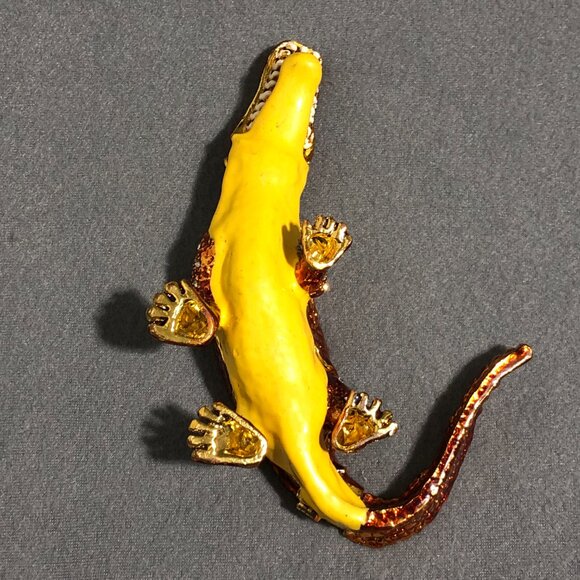 Enameled Alligator Crocodile Trinket Box Rhinestone Hinged Bejeweled - Picture 12 of 13